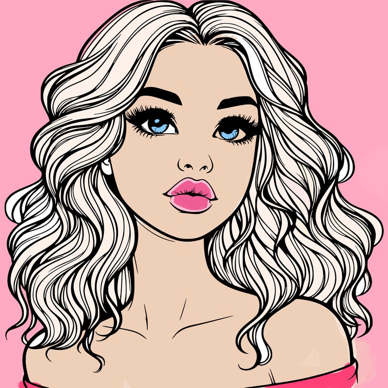 realistic girl with wavy hair and lips