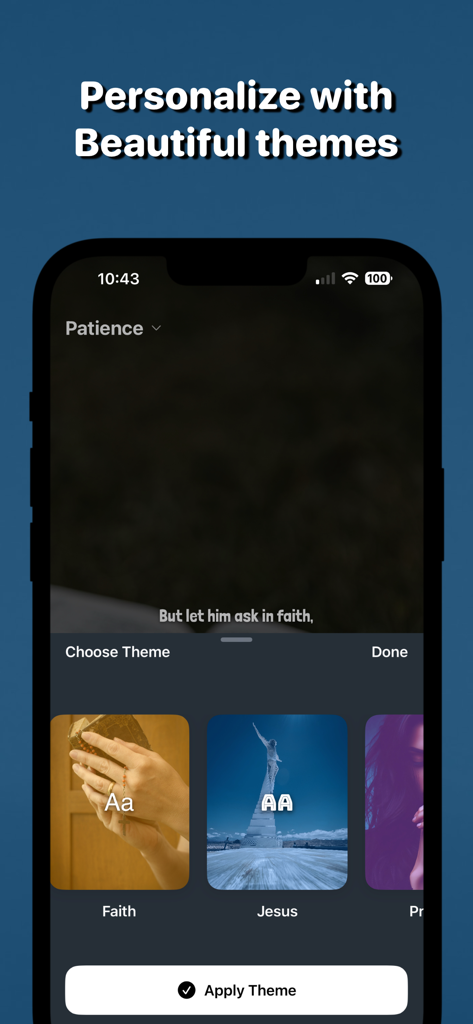 Bible Quotes ai: Verse Widget - Bible app interface for customizing scripture quotes with beautiful religious background themes.