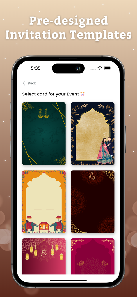 Invitation Card Pdf Maker - Selection of elegant invitation card templates on a mobile screen