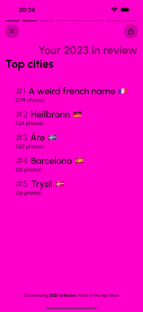 Top cities visited list in the Year In Review app