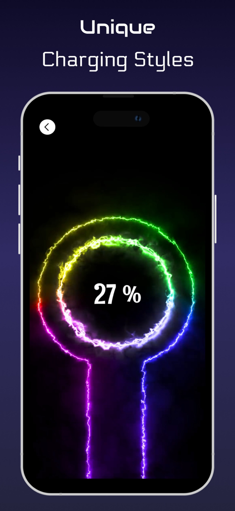 Charging Screen Animation Show - A colorful neon electric circle charging animation on a smartphone screen