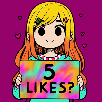 girl holding a sign that says 5 likes?