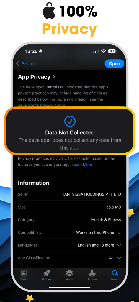 AutoSnore: Snoring Recorder - AutoSnore App Store privacy label showing that data is not collected.