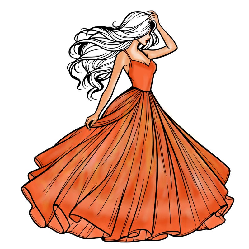realistic woman with dress flowing in the wind