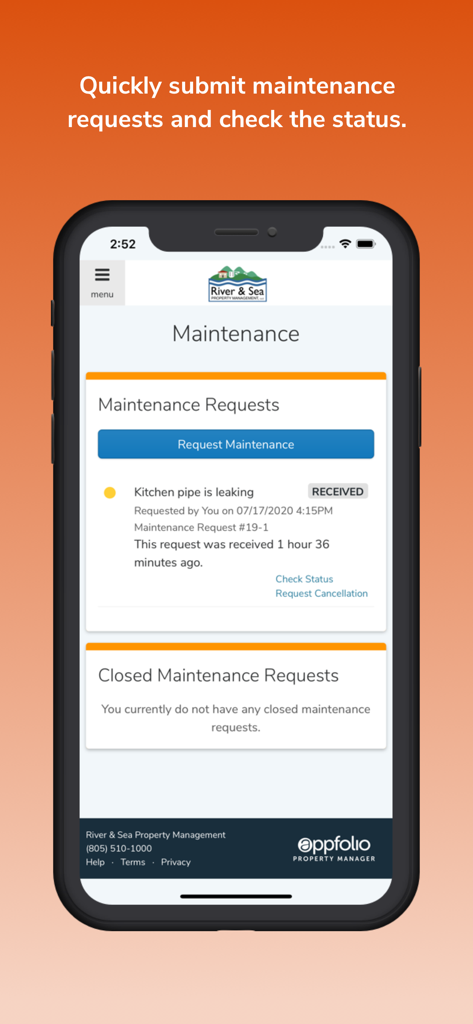 Online Portal by AppFolio - Interface for submitting and tracking maintenance requests in the Online Portal by AppFolio app