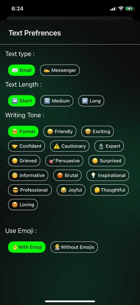 AI Detector :Humanizer AI Tool - Interface for customizing AI text preferences including tone length and type