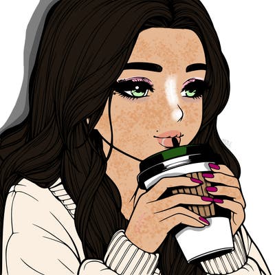 realistic girl drinking coffee