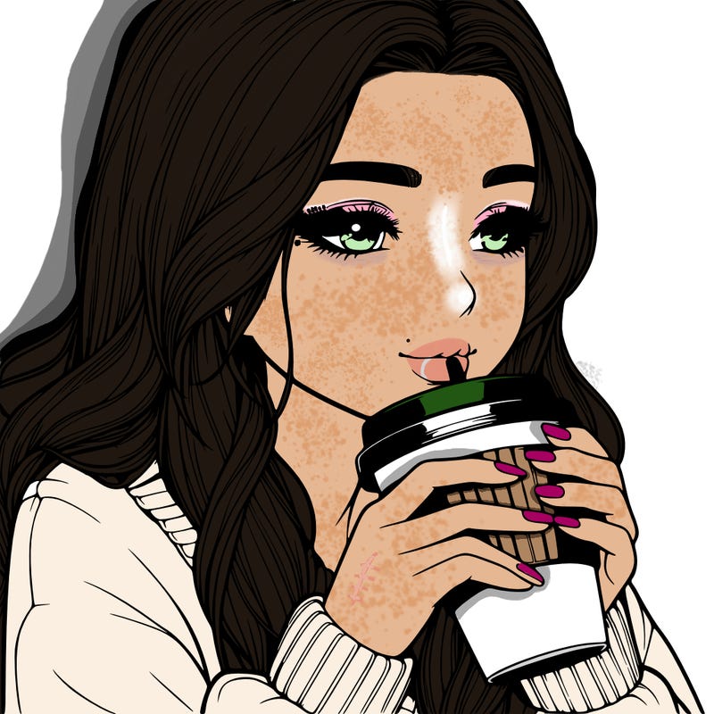 realistic girl drinking coffee