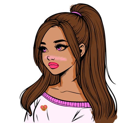 realistic girl with a high ponytail