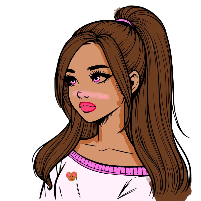 realistic girl with a high ponytail