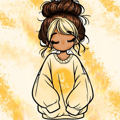 girl with baggy sweatshirt and messy bun