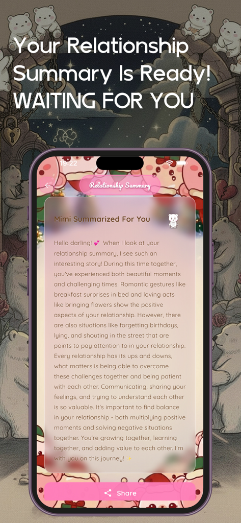 My Love Score: Love Tracker - A relationship summary screen providing a detailed analysis of partner behaviors and emotional trends