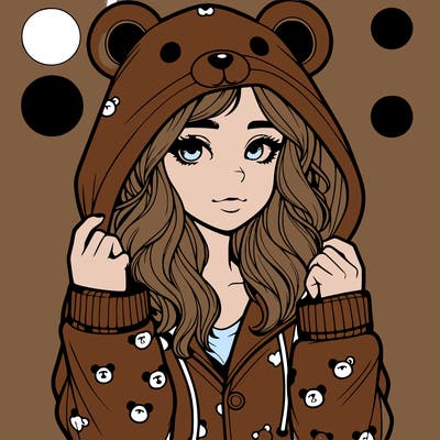 realistic girl in a animal pjs hoodie