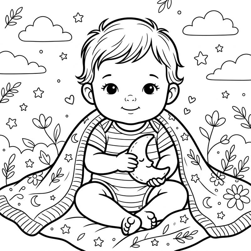 Embrace the warmth of childhood with this delightful baby portrait coloring page, thoughtfully designed for seniors. Its clear, bold outlines ensure an easy and enjoyable coloring experience.
