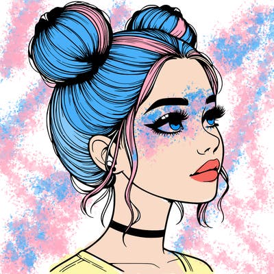 realistic girl with buns on the top of her head