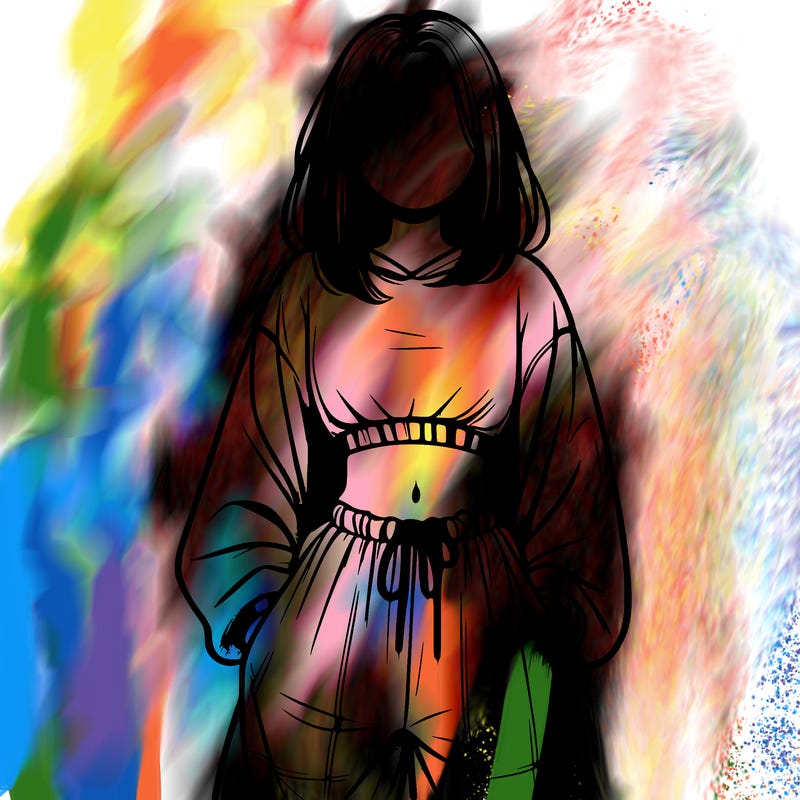 realistic girl faceless with baggy pants and a crop top