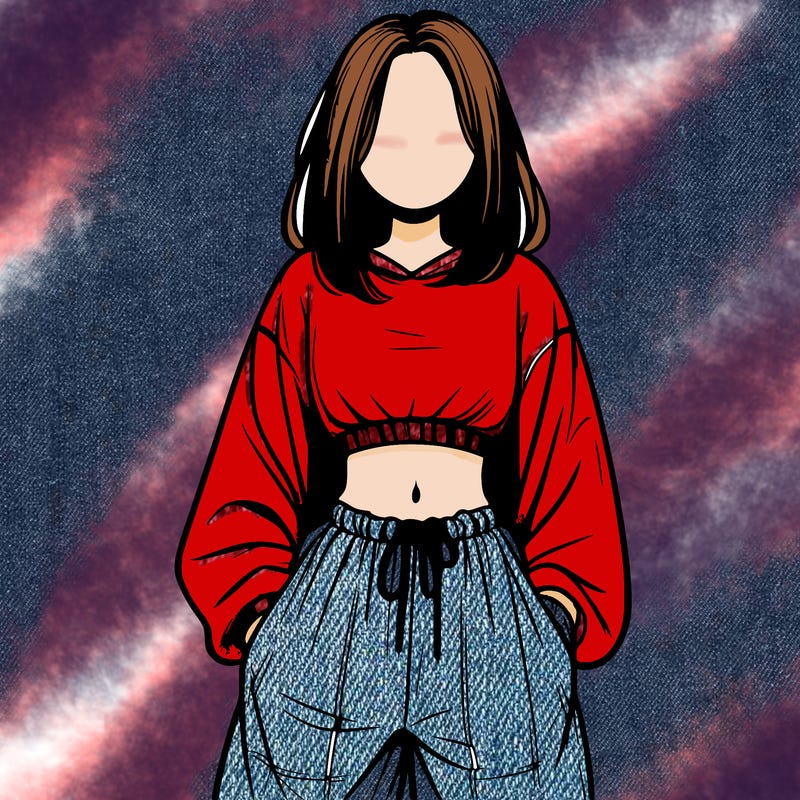 realistic girl faceless with baggy pants and a crop top