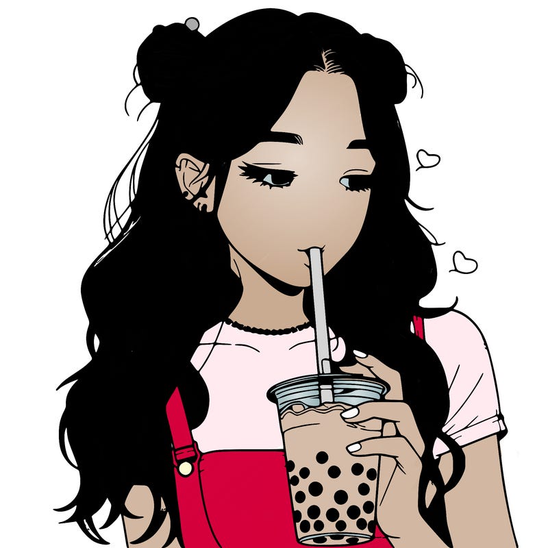 aesthetic realistic girl with boba
