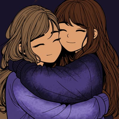 realistic two girls hugging