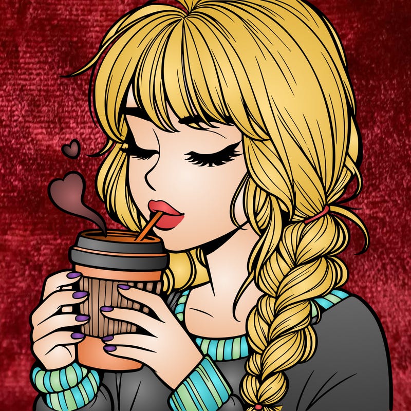 realistic girl drinking coffee