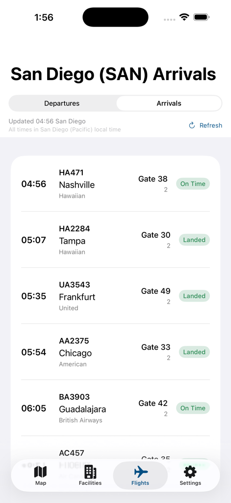 San Diego International Airport arrivals flight schedule and gate information