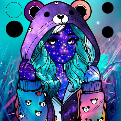 realistic girl in a animal pjs hoodie