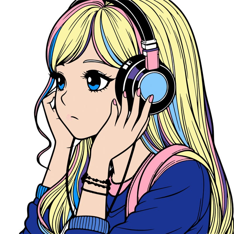 realistic girl listening to music