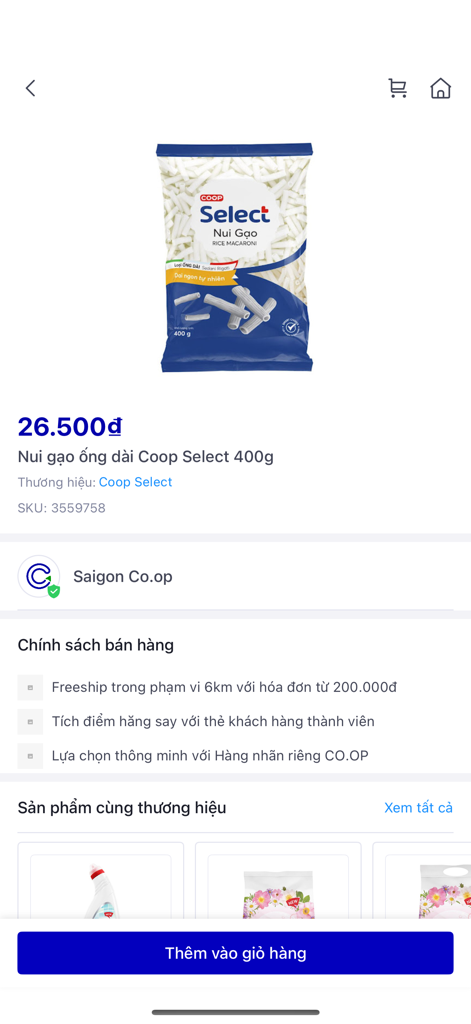 Product detail page for rice macaroni on the Co.op Online app