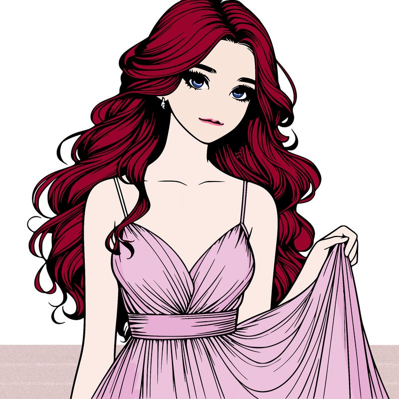realistic girl in flowy silky prom dress