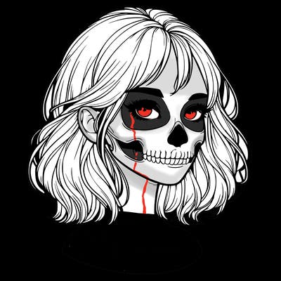 realistic girl with skull