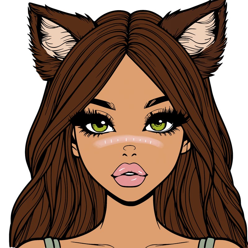 realistic girl with fox ears and realistic lips