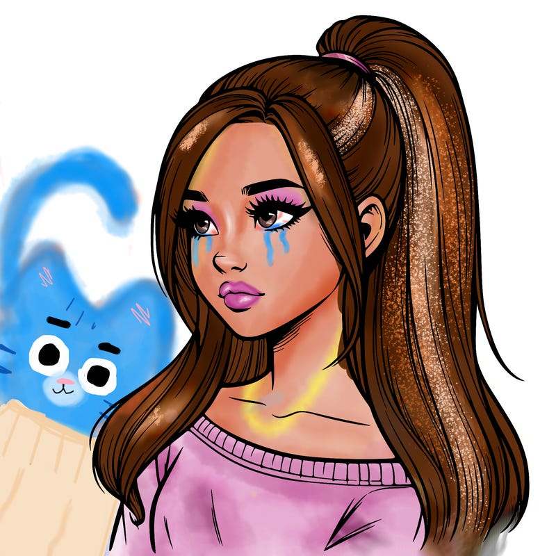 realistic girl with a high ponytail