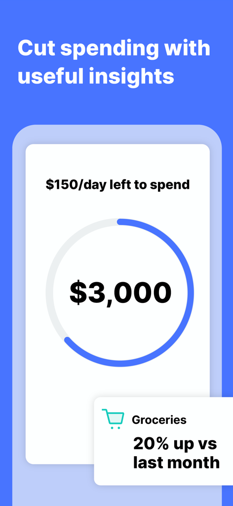 일일 지출 한도 및 식료품 예산 인사이트를 보여주는 WalletHub 앱 화면