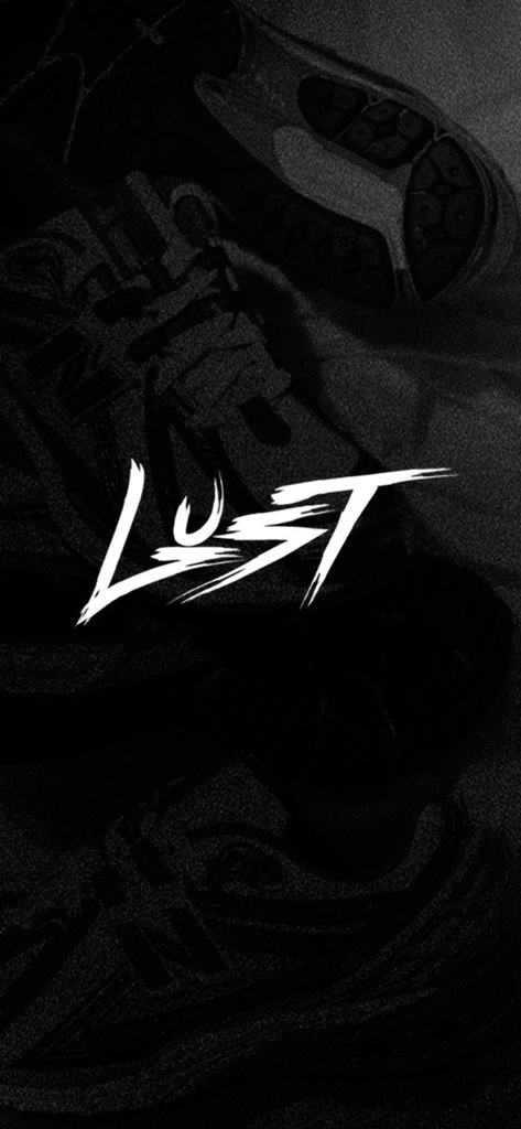 Lust Mexico - Lust Mexicoアプリのスプラッシュ画面。暗いスニーカーの背景に白いブラシストロークのロゴが表示されています。