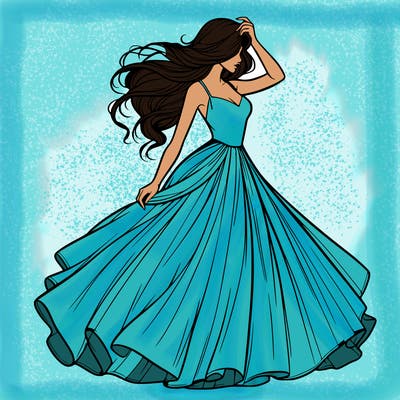 realistic woman with dress flowing in the wind