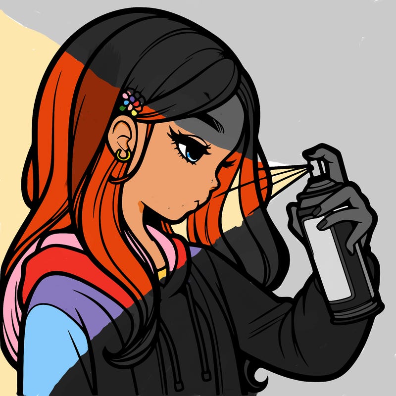 a realistic girl spray painting