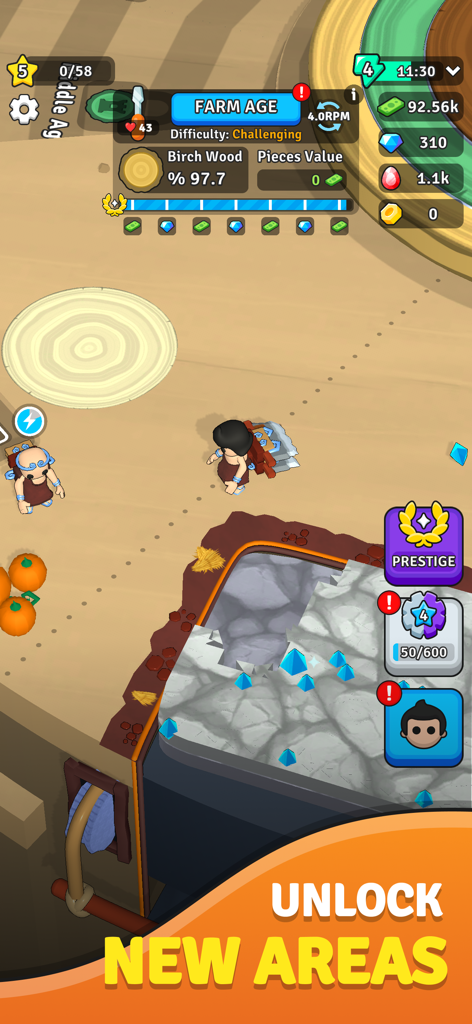 Carve Quest - Screenshot of Carve Quest mobile game showing the Farm Age environment and text to unlock new areas