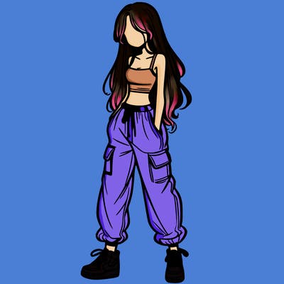 girl in baggy pants crop top and long hair