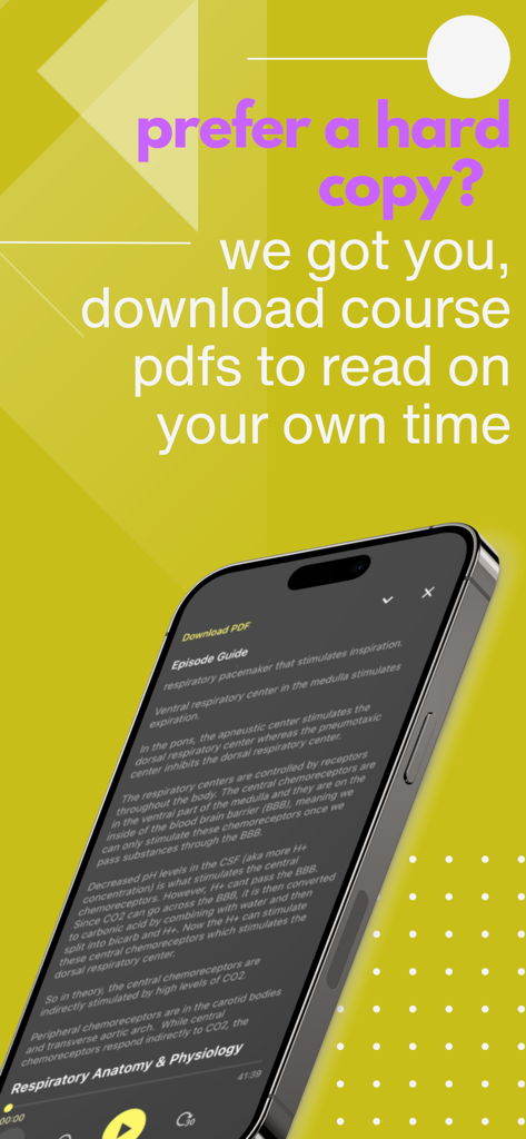 Core Anesthesia - Core Anesthesia app screenshot showing how to download course PDF guides for offline reading.