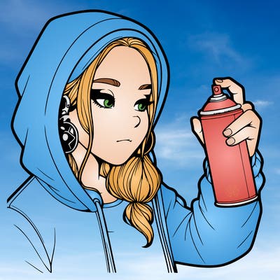 a realistic girl, spray painting