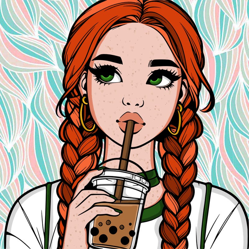 realistic girl with braided hair drinking boba