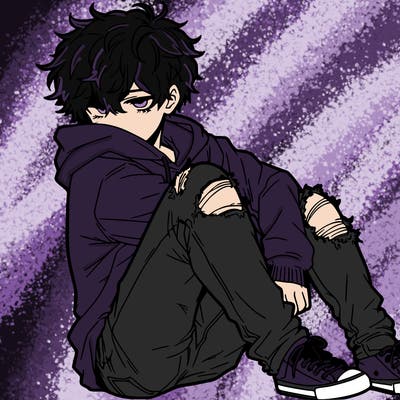 a male hoddie ripped jeans messy hair anime