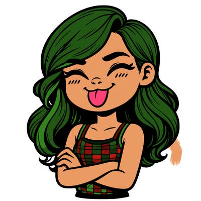 realistic girl crossing her arms and wearing a tank top with her tongue held out she has long hair