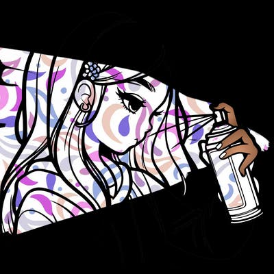a realistic girl spray painting