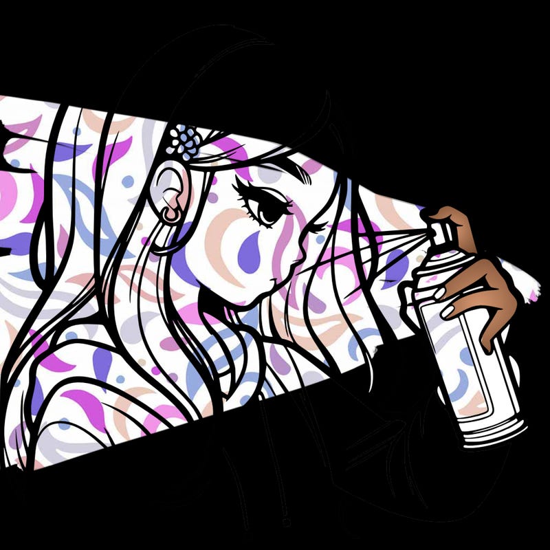 a realistic girl spray painting