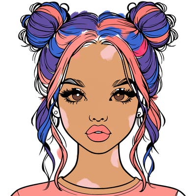 realistic girl with two buns in hair and lips