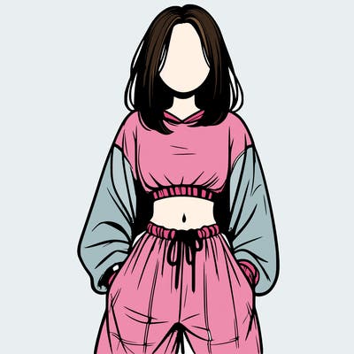 realistic girl faceless with baggy pants and a crop top