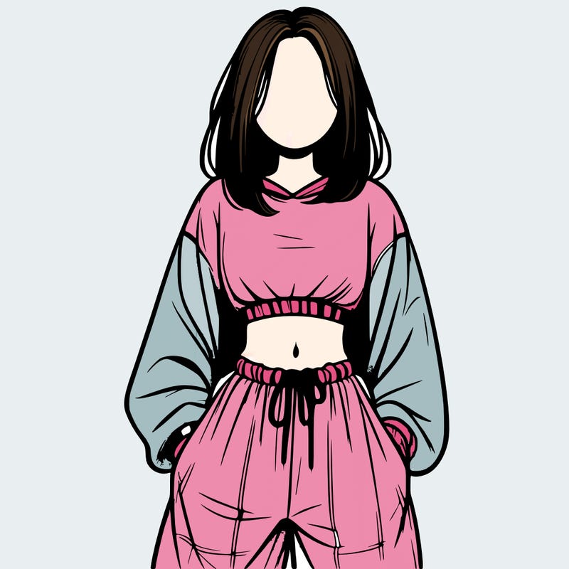 realistic girl faceless with baggy pants and a crop top