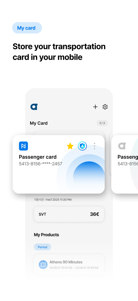 ATH.ENA GO - Aplicação ATH.ENA GO mostrando um cartão de transporte digital para os transportes públicos de Atenas
