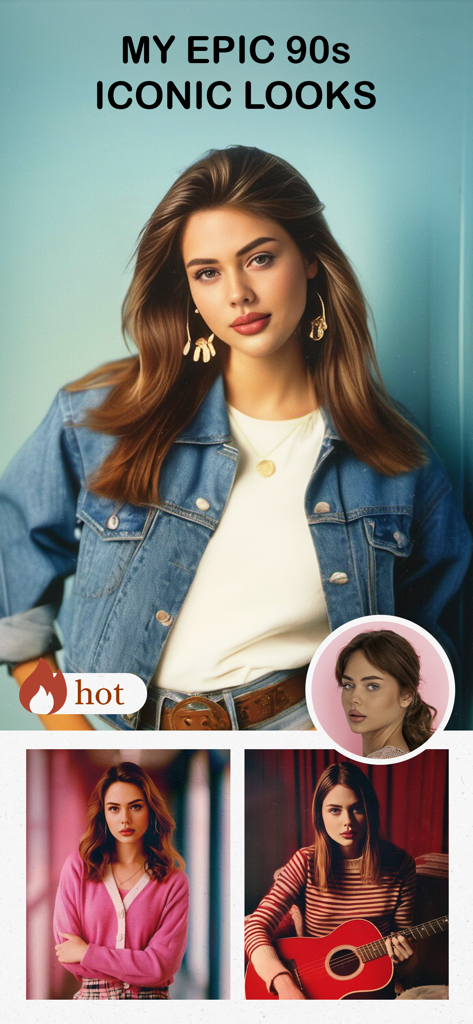 AI-generated 90s iconic fashion looks created with Photo Lab app filters